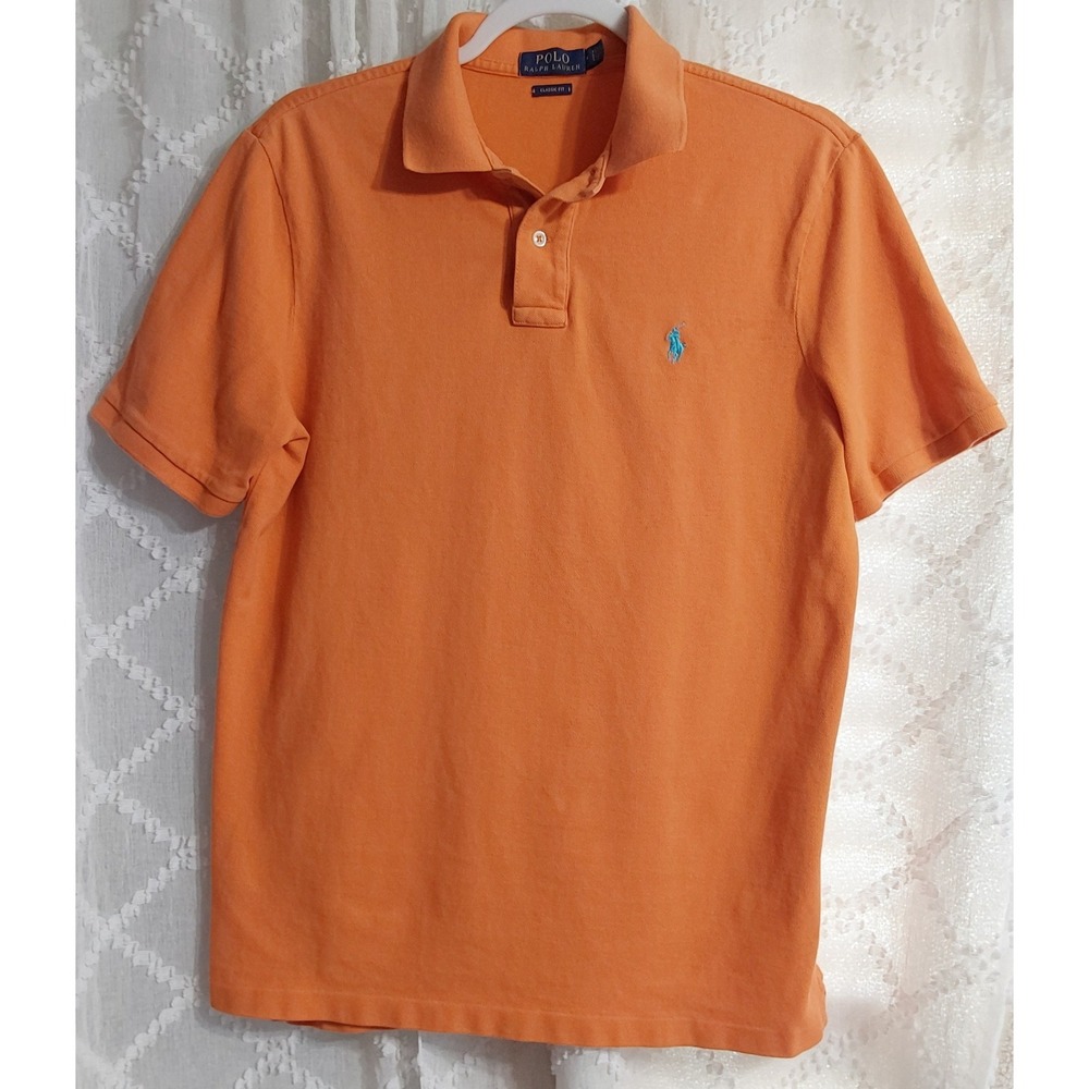 Polo Ralph Lauren Mens Classic Fit Short Sleeve Pique Polo Shirt Orange Medium